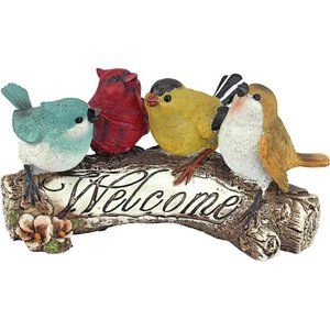 Birdy Welcome Sign Indoor/Outdoor Garden Bird Statue,4Inches Wide,10 Inches Deep